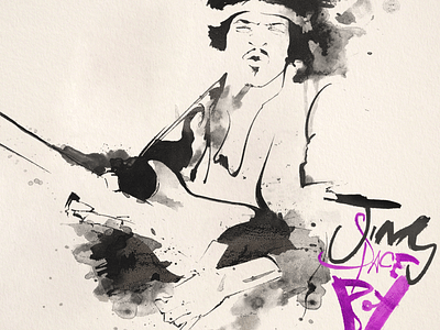 jimi Hendrix drawing black brush dynamic expressive illustration ink purple typography