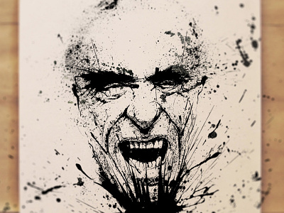 Charles Bukowski brush drawing expressive face ink portrait splash