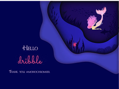 Hello Dribble! deep blue depth illustration magic mermaid ocean pearl pink