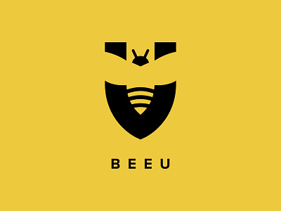"Bee + U" Letter Negative Space Monogram Logo Design animal bee letter mark letter u logo logo design logo mark logotype mark negativespace negativespacelogo u logo
