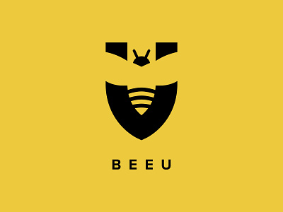 "Bee + U" Letter Negative Space Monogram Logo Design