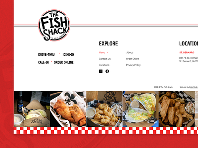 Footer Design for The Fish Shack colorcode diner fish footer footer design louisiana restaurant restaurant website retro rustic seafood shack website footer
