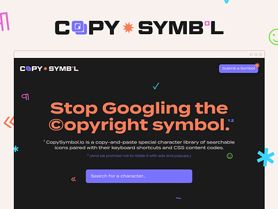 CopySymbol Brand Identity & Web Design branding copysymbol icons landing page resource special characters startup symbols webflow