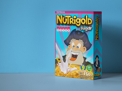 Nutrigold Sugar (front) box cereal cereals comida design diseño envase games graphic illustration illustrator ilustracion package packaging vectorial wacom