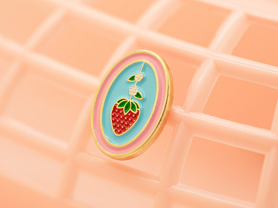 Geo May19 Strawberry Oval design enamel pin fruit geometic lapel pin photography strawberry