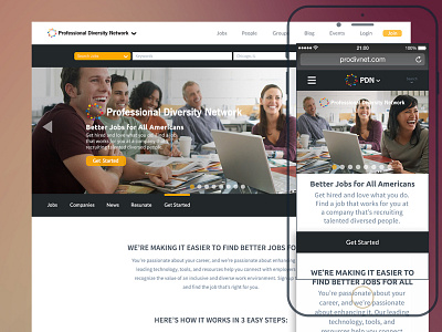 Professional Diversity Network Website mobile responsive ui design ux design web design