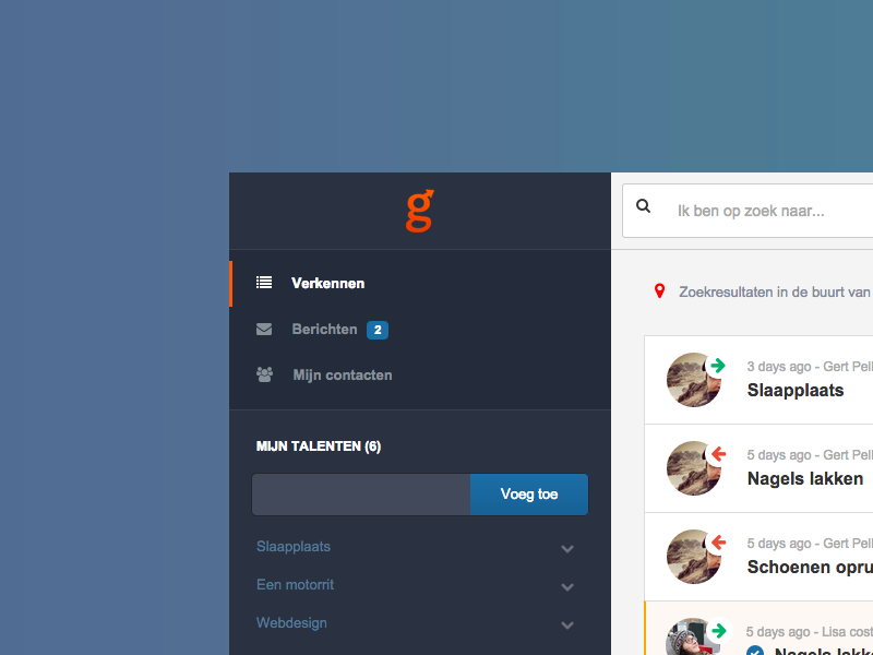 Rebound startup project list search sidebar responsive design