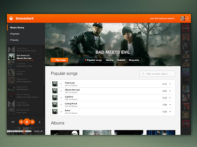 Grooveshark Redesign grooveshark music play player spotify