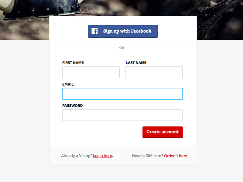 Viking Login fields connect facebook account form login