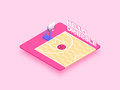 Hello dribbble 2.5d basketball debuts dribbble illustration ui