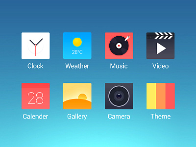 Square launcher icons calender camera clock gallery icons launcher music thema video weather