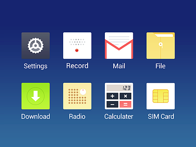 Launcher icons calculater download file icon launcher mail radio record settings sim card