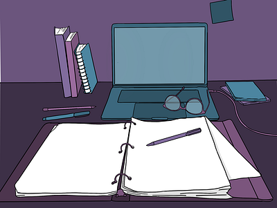 Desk Space blue design desk space digital art drawing graphic design illustration illustrator procreate purple workspace