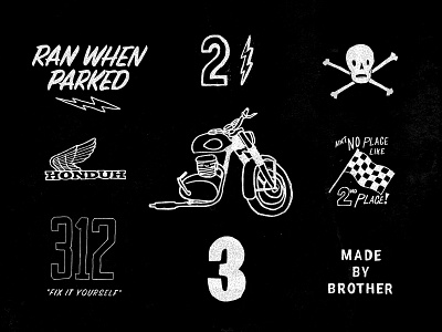 scrap yard brother brother moto hand drawn honda moto motorcycles numbers skull