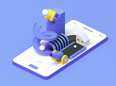 Mechanical small scene 3d c4d cannonball geometry interface mechanical mobile phone purple scenes spring track ui