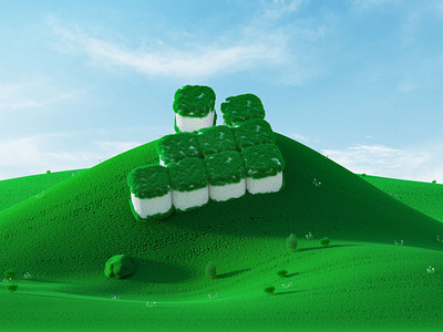 Grassland 3d blue broad building blocks clouds curve distance far mountain flower fresh grass grassland green plant sky soil ups and downs wide