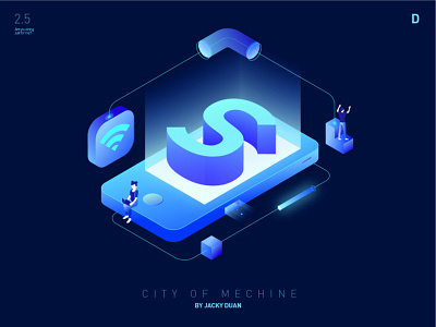 city of merchine 2.5d blue city illustration light merchine