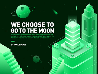 we choose to go to the moon cosmos green illustration light moon