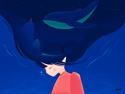 Hi my dream design dream girl illustration ocean sea star ux water web website whale whales