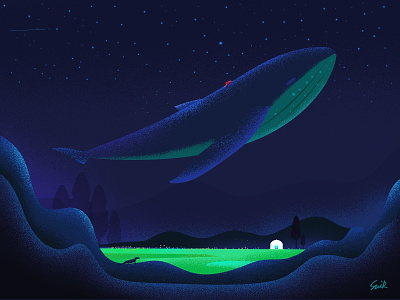 Whale dream animal art app art design dream illustration illustrations night painting scenery sky star story ui web website whale whales