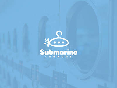 Submarine Laundry Logo bubbles cleaning clothes delivery detergent hanger housekeeping laundry laundry app logo logos marine nautical navy ocean submarine transport underwater washer waves