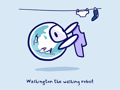 Washington the washing robot | Dribbble Weekly Warm-up #6 adobedraw dribbbleweeklywarmup handdrawn illustration ipadpro robot robots washing washing machine washington