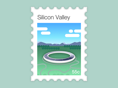 Silicon Valley stamp | Dribbble Weekly Warm-up #10 dribbbleweeklywarmup helvetica illustration landscape mail mountains postage stamp silicon valley sketch solar panel stamp travel