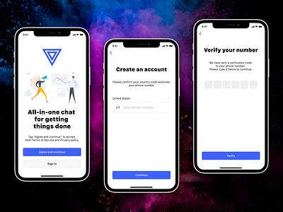 Verb (chat app) sign up screens chat app mobile