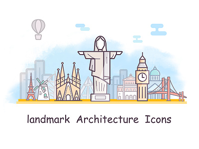 The world famous architectural icons building flat icon tourism ui