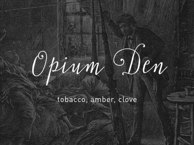 Opium Den beard oil branding din fragrance script