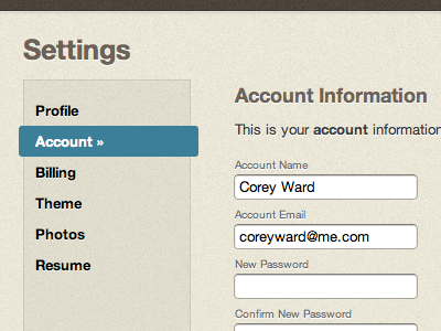 Account Settings beige blue css3 form horizontal html inputs tabs warm