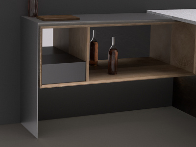 Steel + Oak Bar bar furniture fusion 360 render wip