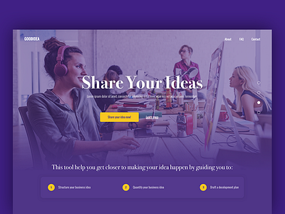 Share Your Ideas - WIP landing page purple simple ui ux web yellow