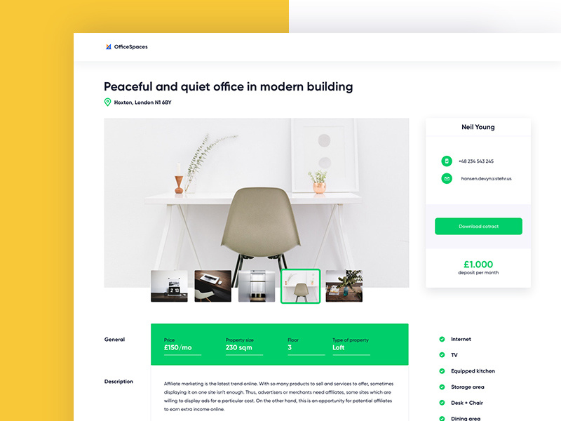 Office spaces estate real office rent simple ui ux
