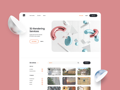 3d 3d clean design flat page rendering search services simple ui ux white whitespace