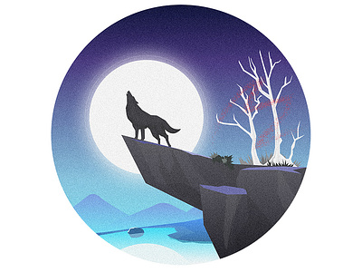 Awooooo~ cliff illustration moonlight wolf