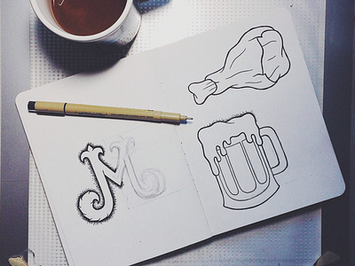 Beer, Chicken, and Mustaches beer brewery chicken coffee crest illustration ink logo mustache sketch stippling