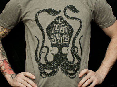 Lost Souls Squid apparel black clothing drawing illustration nautical ocean sea sketch squid t-shirt