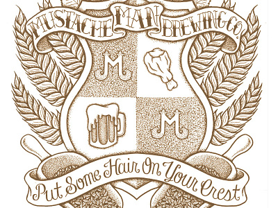 Put some Hair on your Crest beer brewery crest drawing illustration ink mustache shield sketch stippling
