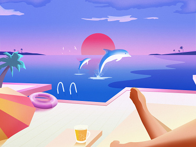 MANADO art beer blue design dolphin illustration sea summer sun