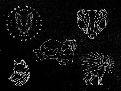 Animals art badger coyote design illustration line logo wolf woodworking