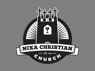 NCC advertisement badge banner black christian church design lockup logo logotype missouri nixa old retro tower typography vintage white