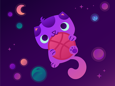 Cat colorful debut design first shot hello dribbble kitten planets space web вектор