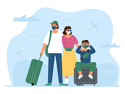 Travel airport coronavirus epidemic family illustration people rule travel vacation vaccination vector