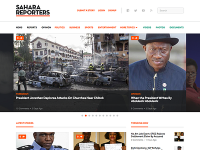 Sahara Reporters Site Redesign africa carousel design editorial grid header layout news publication sahara reporters