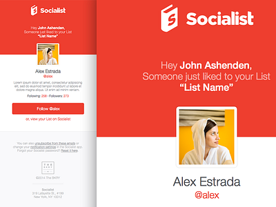 Socialist Emails avatar button email layout notification red socialist