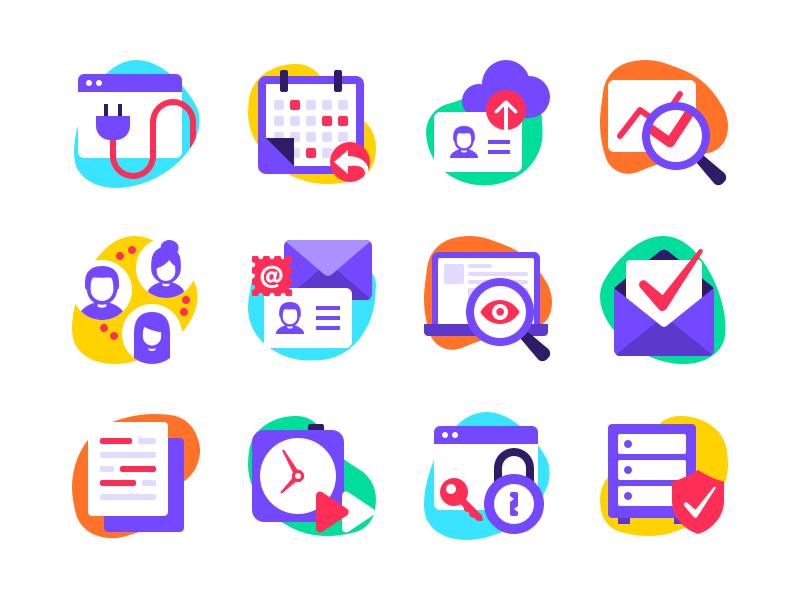 Guide Website Icons automation chart collaboration colorful email fun icons playful read resource servers simple
