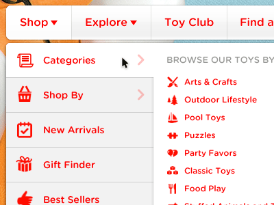 Menu child menu menu navigation secondary navigation shop shopping