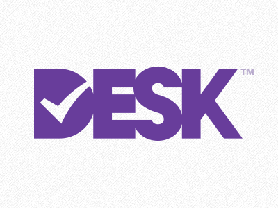 Desk Logo Check check desk logo purple sans serif type
