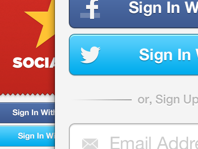 Socialist Welcome Screen buttons email facebook fields forms iphone login red signin socialist star twitter welcome